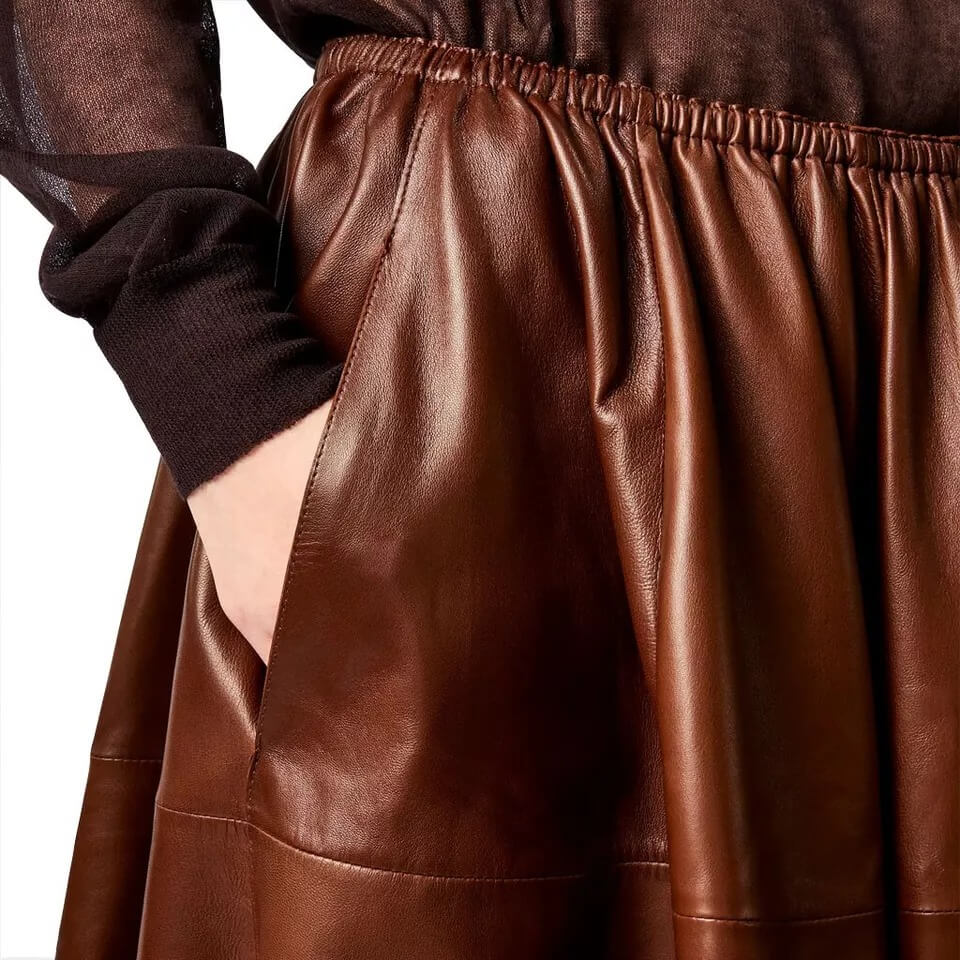 Brown Real Leather A-Line Flare Midi Skirt – Women's Fashion Statement - AMSEL LEATHERS