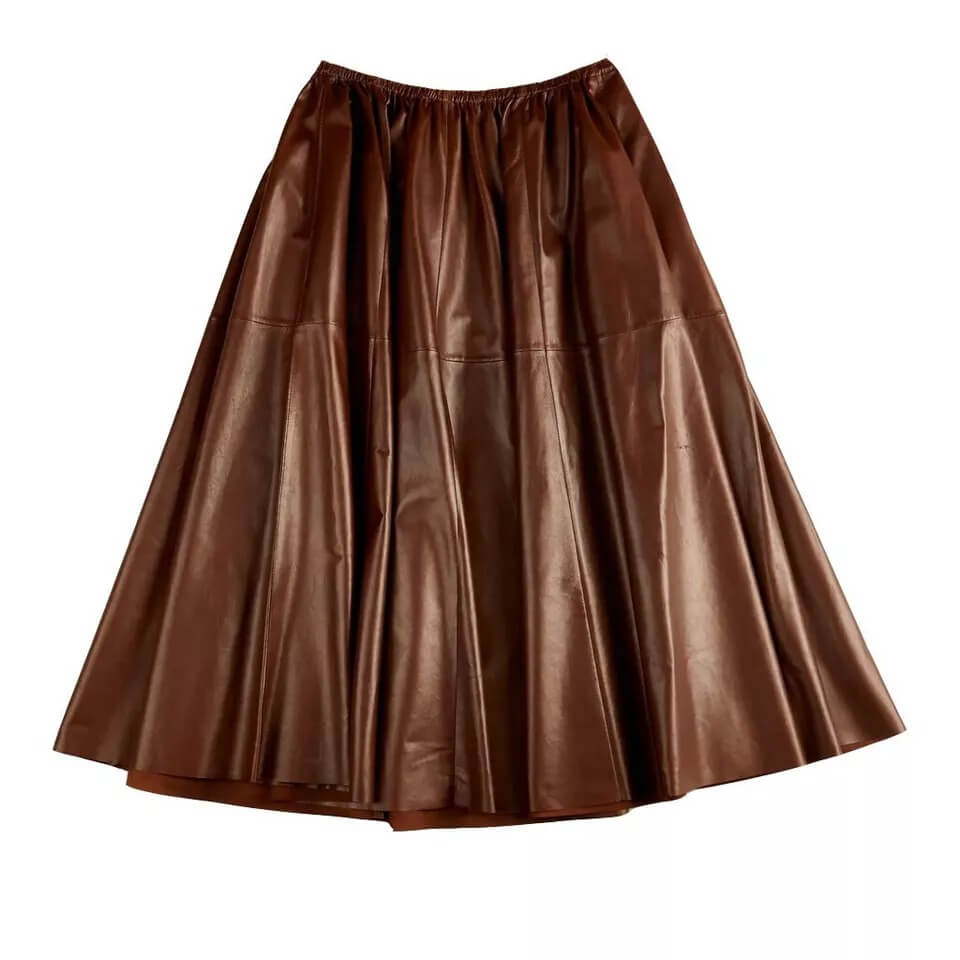 Brown Real Leather A-Line Flare Midi Skirt – Women's Fashion Statement - AMSEL LEATHERS