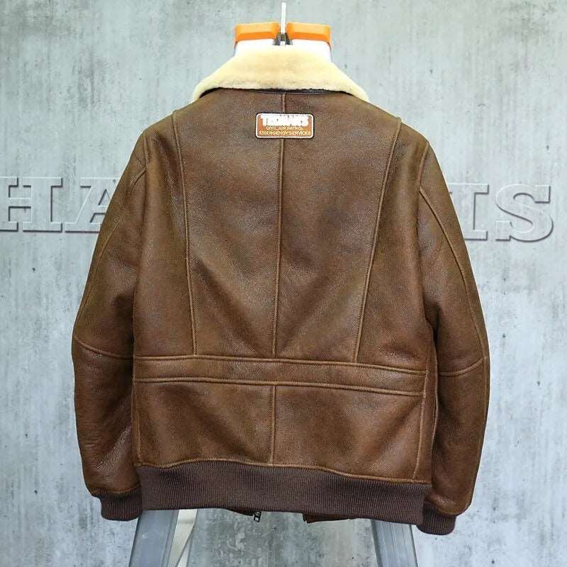 Classic Brown Shearling Aviator Jacket - Men's Short Leather Coat - AMSEL LEATHERS