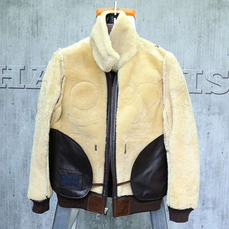 Classic Brown Shearling Aviator Jacket - Men's Short Leather Coat - AMSEL LEATHERS