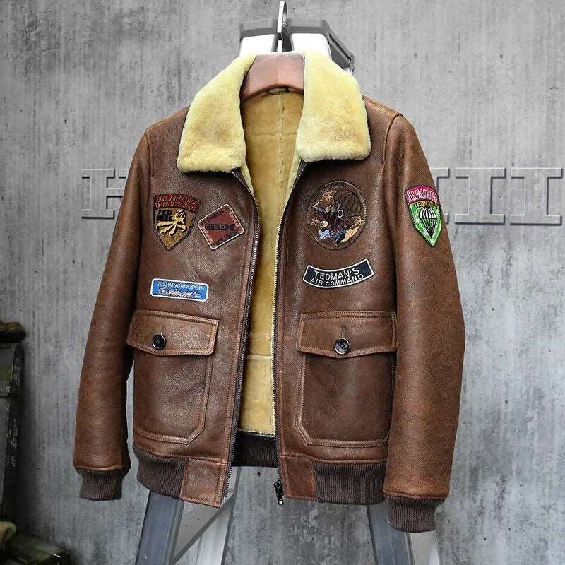 Classic Brown Shearling Aviator Jacket - Men's Short Leather Coat - AMSEL LEATHERS