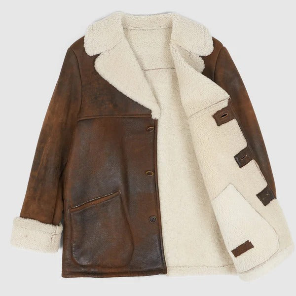 Brown Shearling Ranch Coat for Men - AMSEL LEATHERS