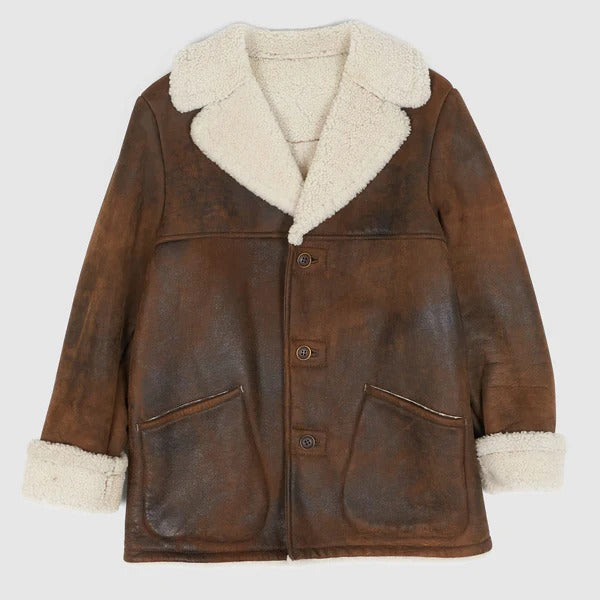 Brown Shearling Ranch Coat for Men - AMSEL LEATHERS