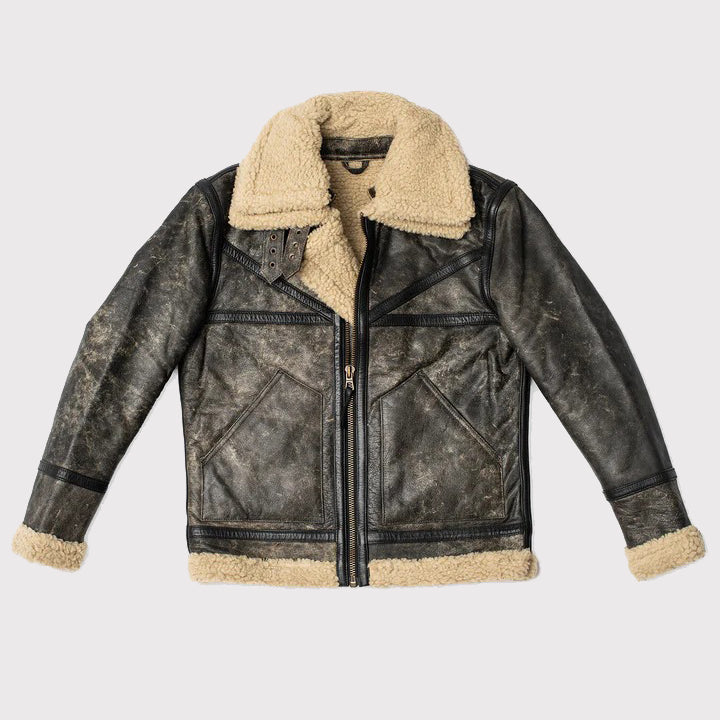 Brown Sheepskin Aviator Shearling Leather Jacket for Men - AMSEL LEATHERS