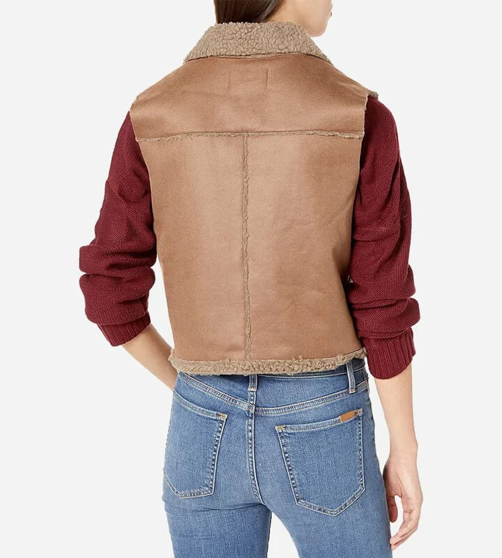 Brown Women's Shearling Leather Biker Vest - AMSEL LEATHERS