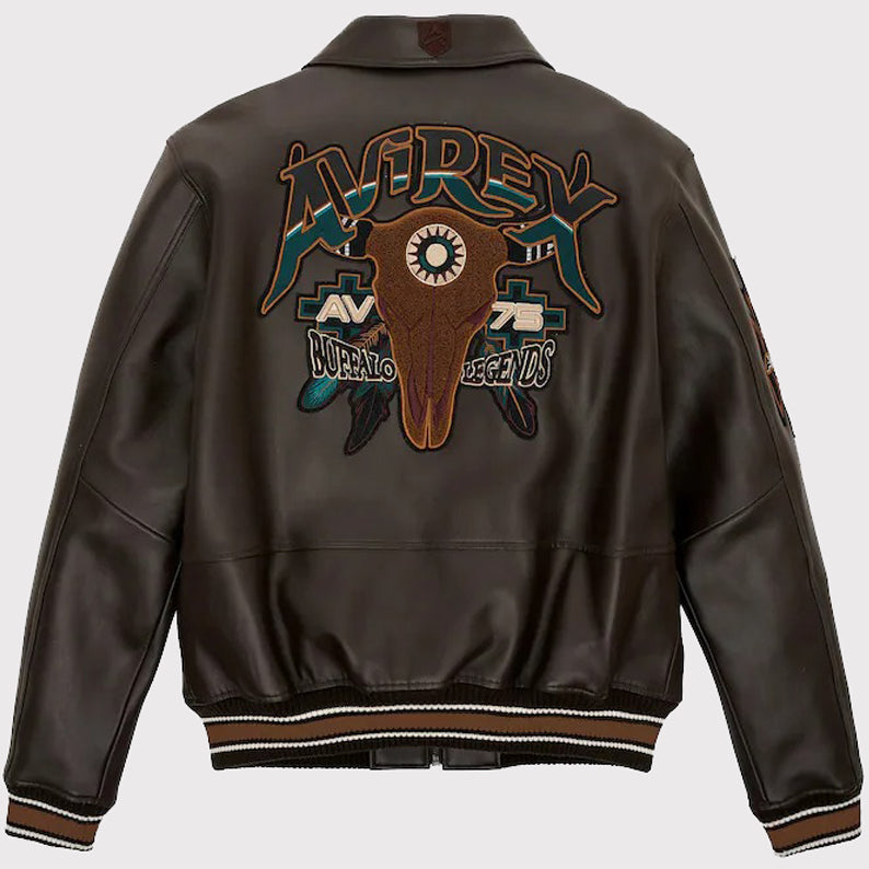 Buffalo Legend A2 Embroidery Leather Jacket - Men's Brown Leather Jacket - AMSEL LEATHERS