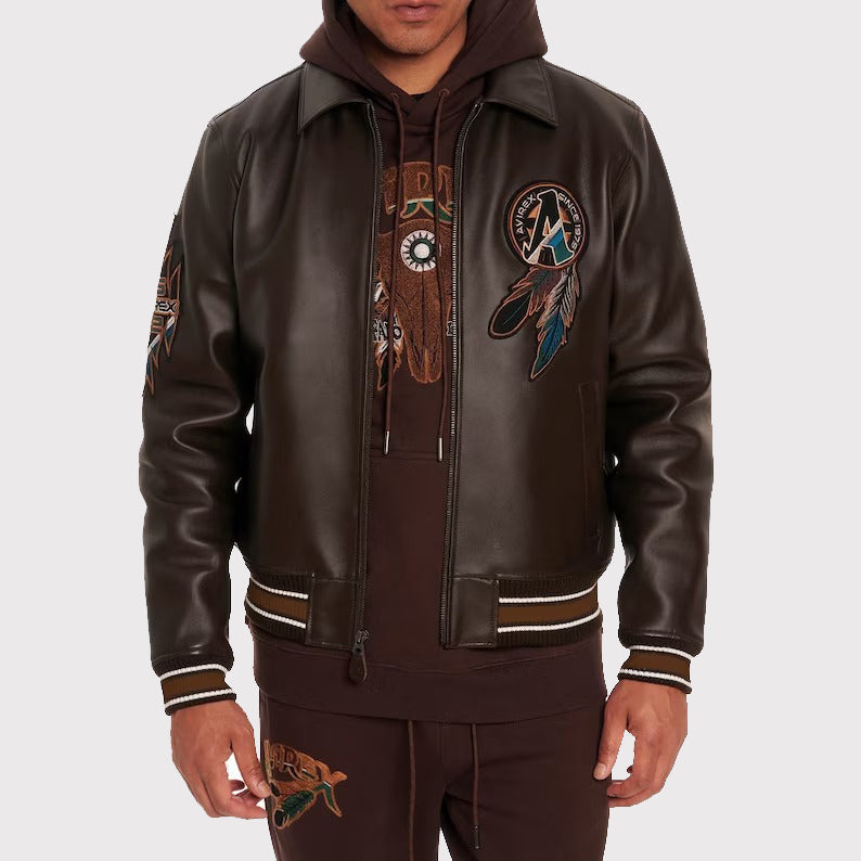 Buffalo Legend A2 Embroidery Leather Jacket - Men's Brown Leather Jacket - AMSEL LEATHERS