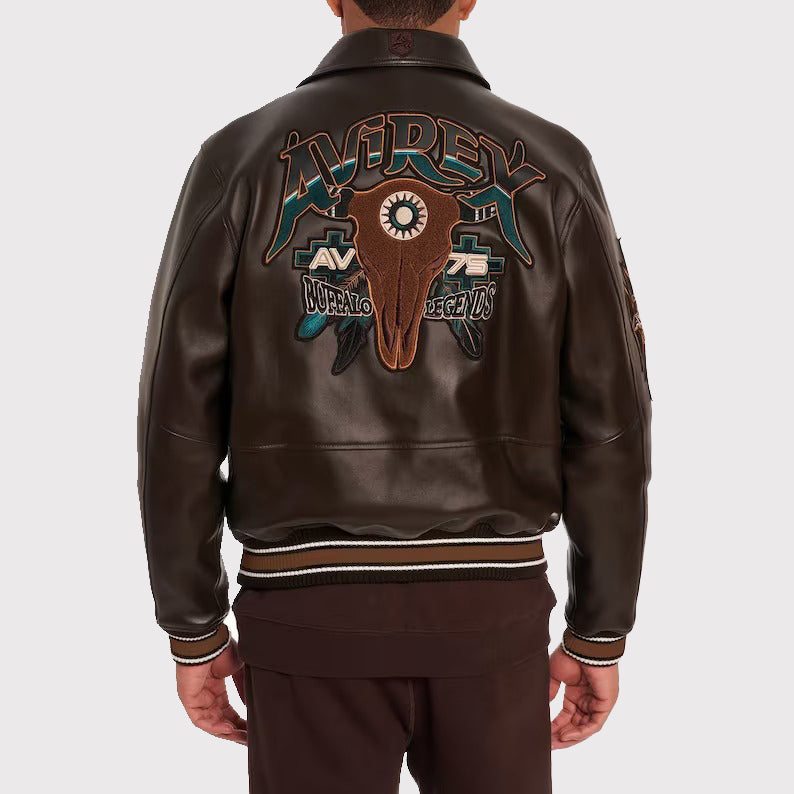 Buffalo Legend A2 Embroidery Leather Jacket - Men's Brown Leather Jacket - AMSEL LEATHERS