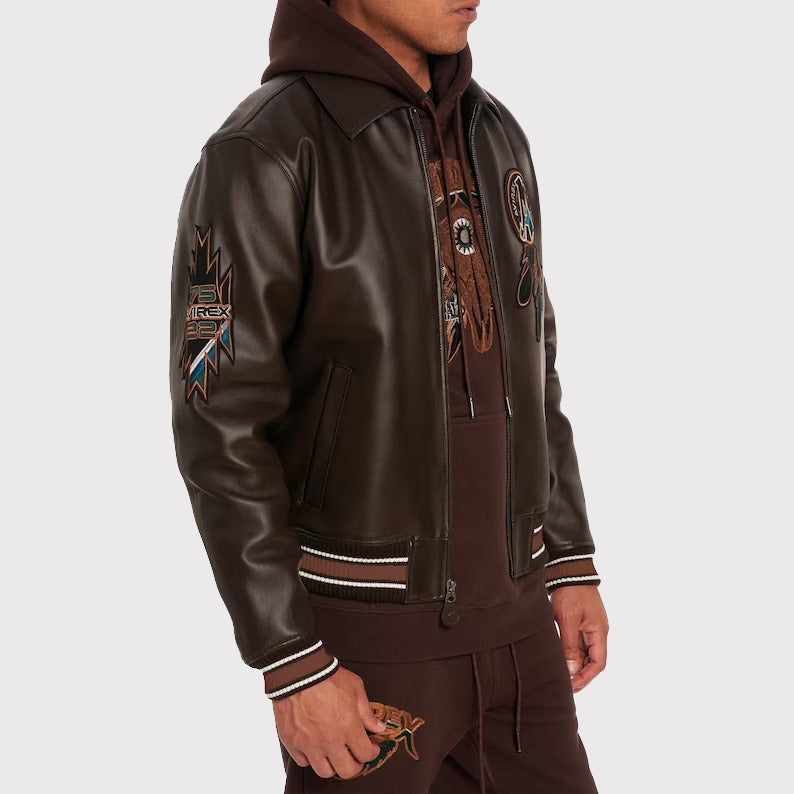 Buffalo Legend A2 Embroidery Leather Jacket - Men's Brown Leather Jacket - AMSEL LEATHERS