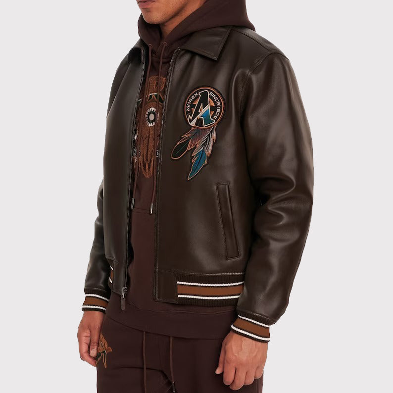 Buffalo Legend A2 Embroidery Leather Jacket - Men's Brown Leather Jacket - AMSEL LEATHERS