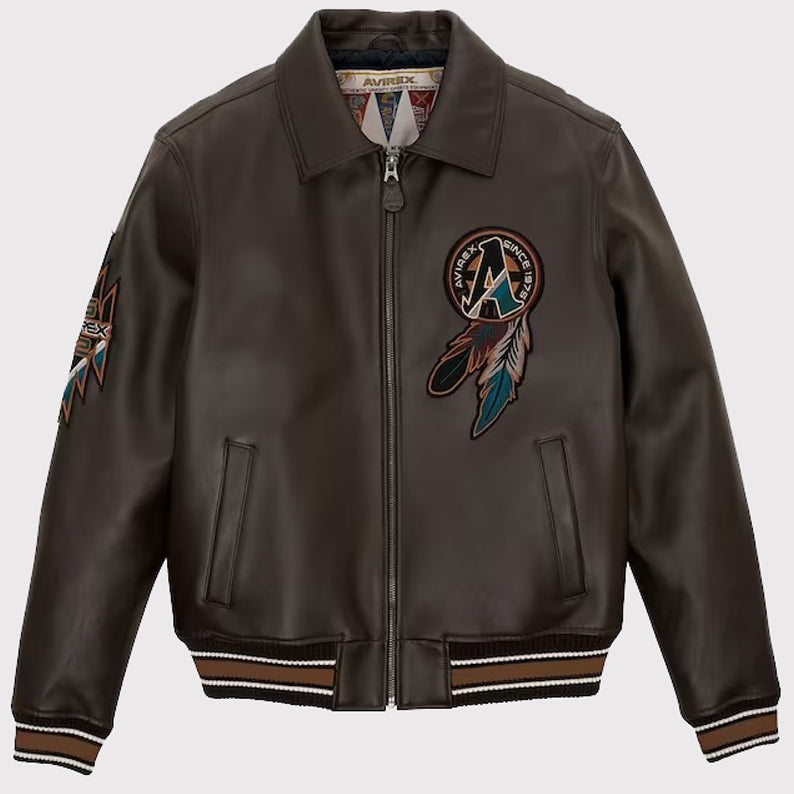 Buffalo Legend A2 Embroidery Leather Jacket - Men's Brown Leather Jacket - AMSEL LEATHERS