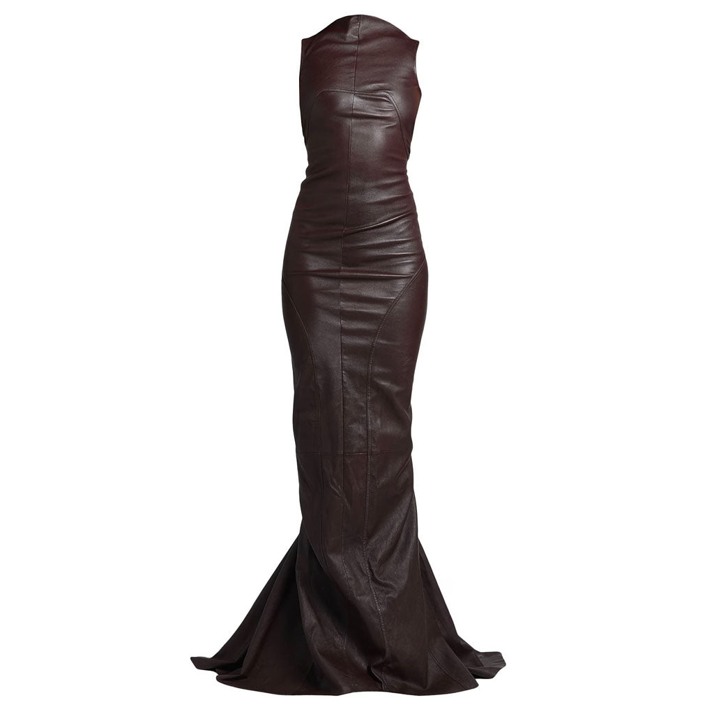 Elegant Burgundy Leather Evening Gown - AMSEL LEATHERS