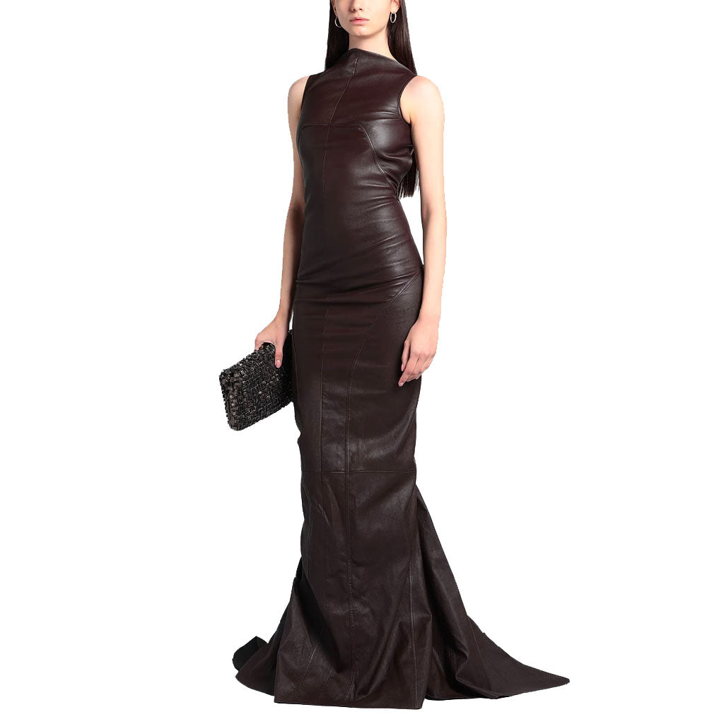 Elegant Burgundy Leather Evening Gown - AMSEL LEATHERS