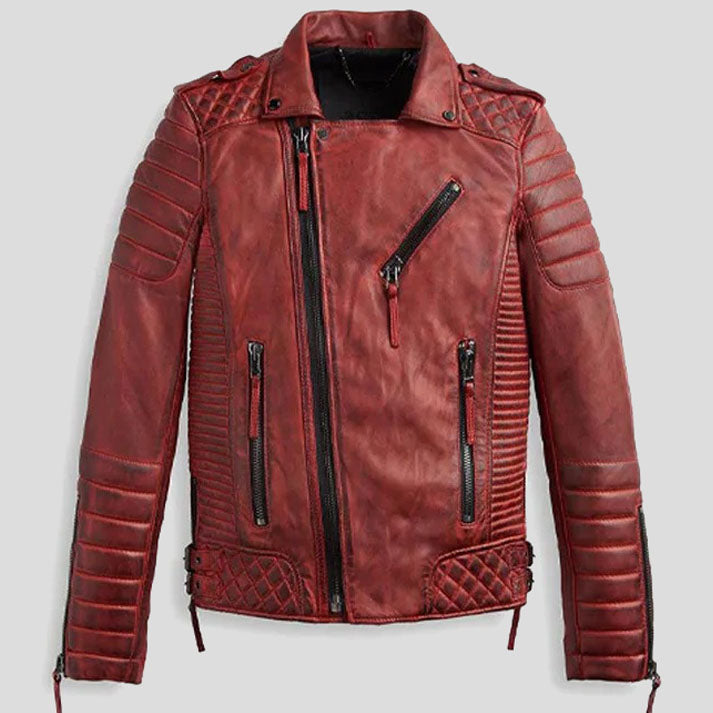 Burnt Red Biker Leather Motorbike Jacket For Men - AMSEL LEATHERS