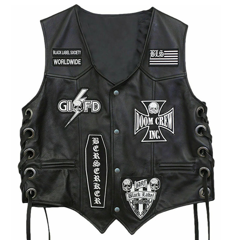 Men's Black Label Society Doom Crew Leather Vest - AMSEL LEATHERS