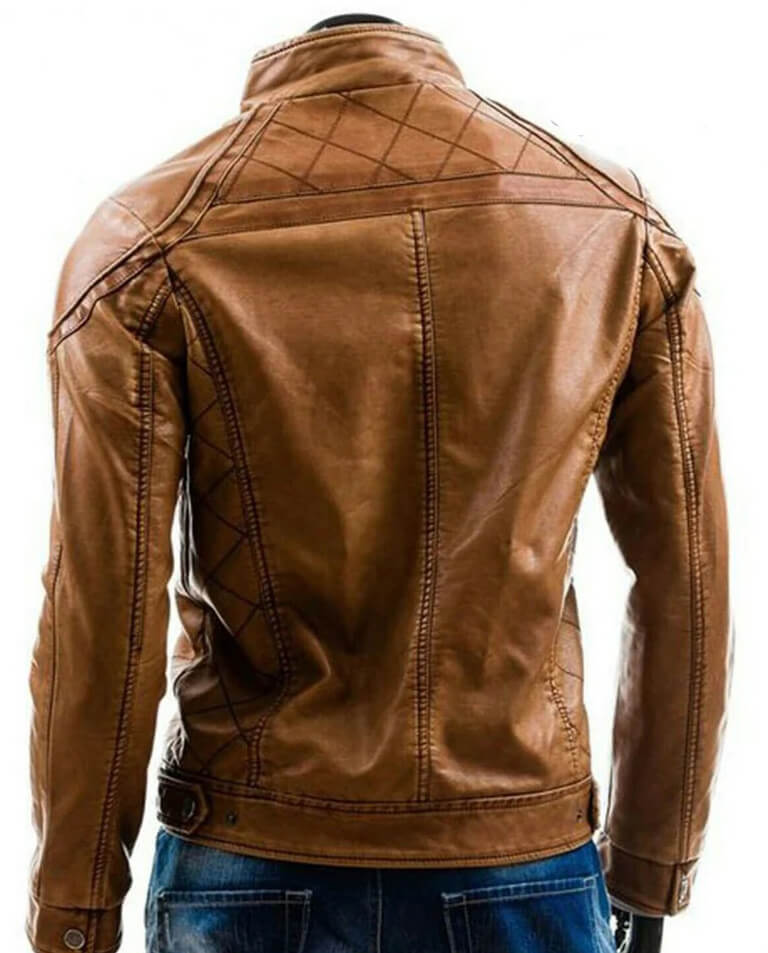 Men's Fashionable Brown Leather Biker Jacket - AMSEL LEATHERS