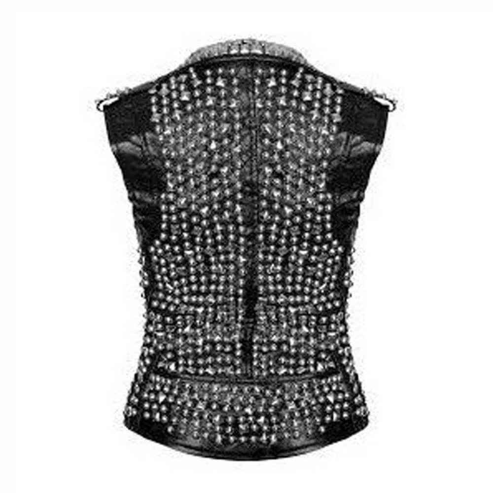 Men's Studded Brando Biker Leather Vest with Silver Studs - AMSEL LEATHERS