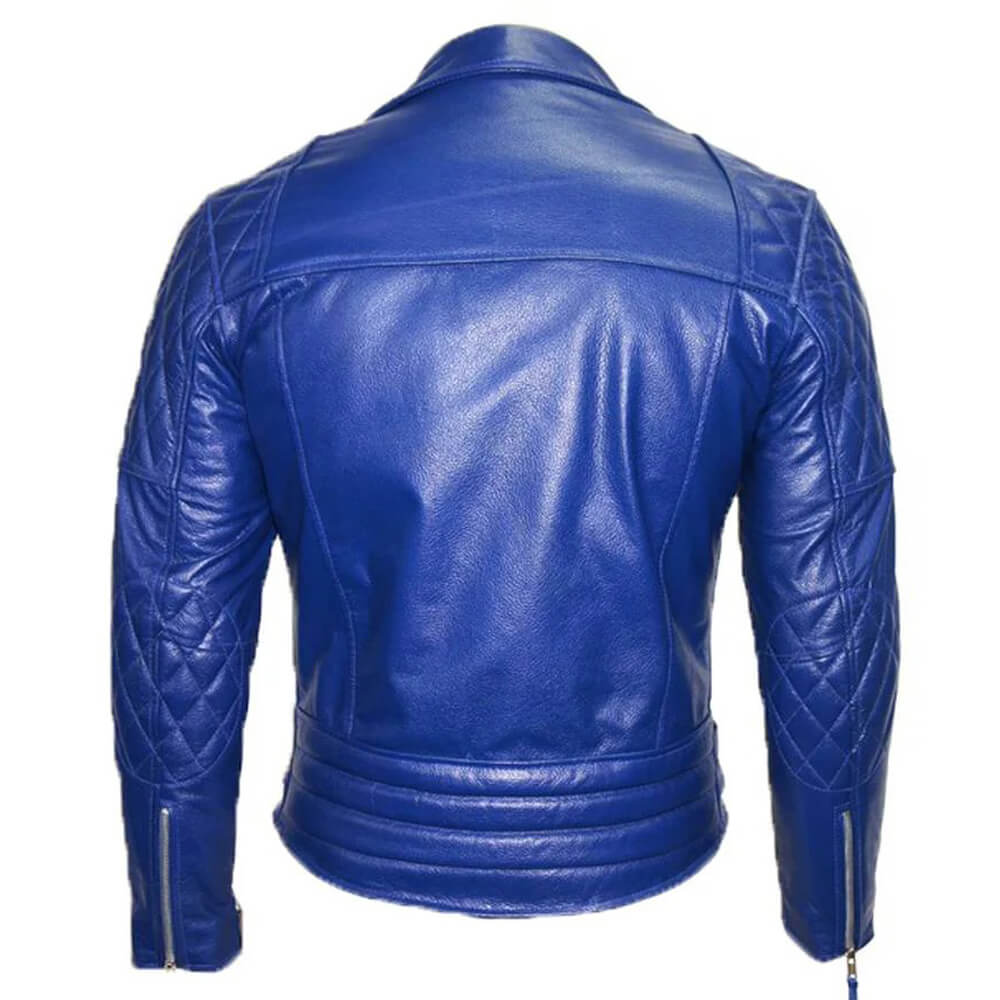 Royal Blue Cafe Racer Leather Motorcycle Jacket - AMSEL LEATHERS