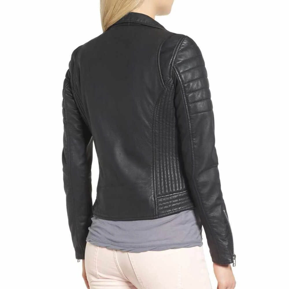 Women's Slim Fit Black Classic Motorcycle Leather Jacket - AMSEL LEATHERS