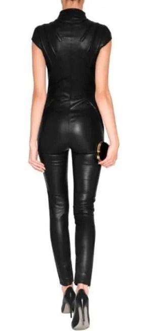 Women's Black Bodycon Leather Jumpsuit - AMSEL LEATHERS