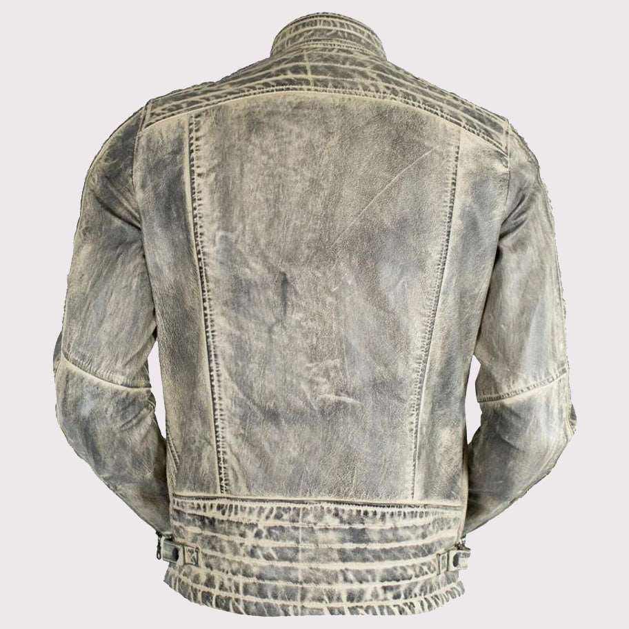 Cafe Racer Distressed White Cowhide Leather Jacket for Men - AMSEL LEATHERS