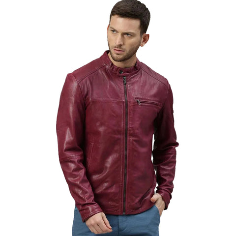 • red racer leather jacket mens front view
