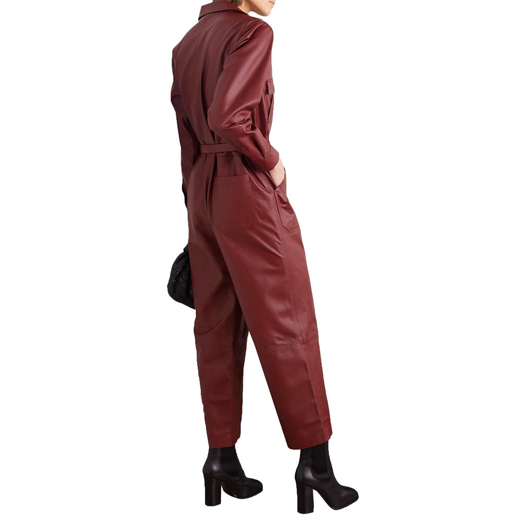 Cherry Red Leather Women's Jumpsuit - AMSEL LEATHERS