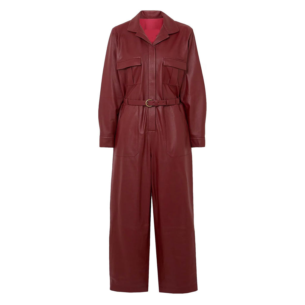 Cherry Red Leather Women's Jumpsuit - AMSEL LEATHERS