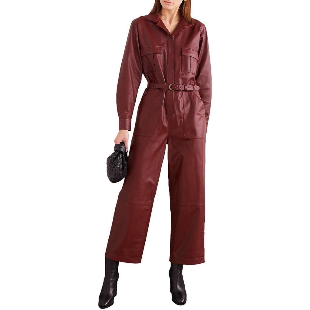 Cherry Red Leather Women's Jumpsuit - AMSEL LEATHERS