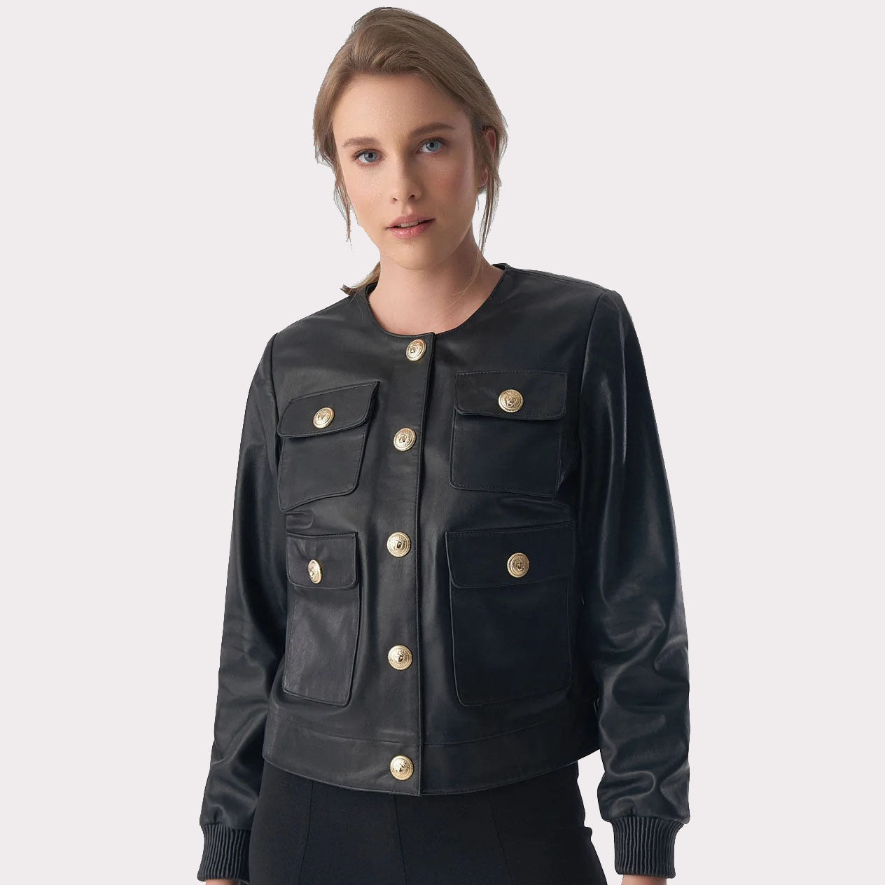 Chic Studded Black Leather Jacket for Women - AMSEL LEATHERS