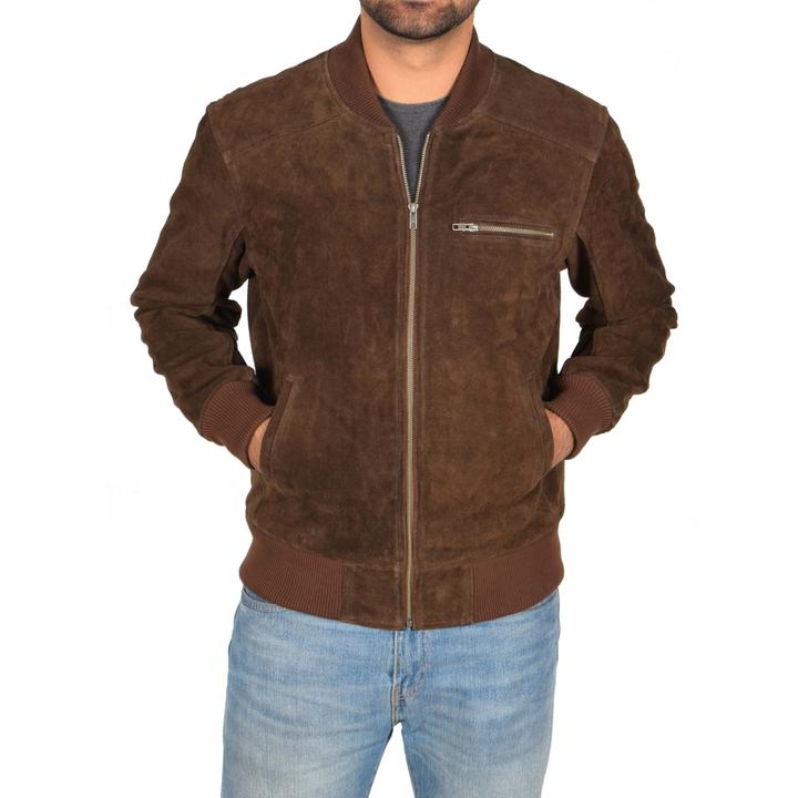 Chocolate Brown Suede Bomber Jacket Men's - AMSEL LEATHERS