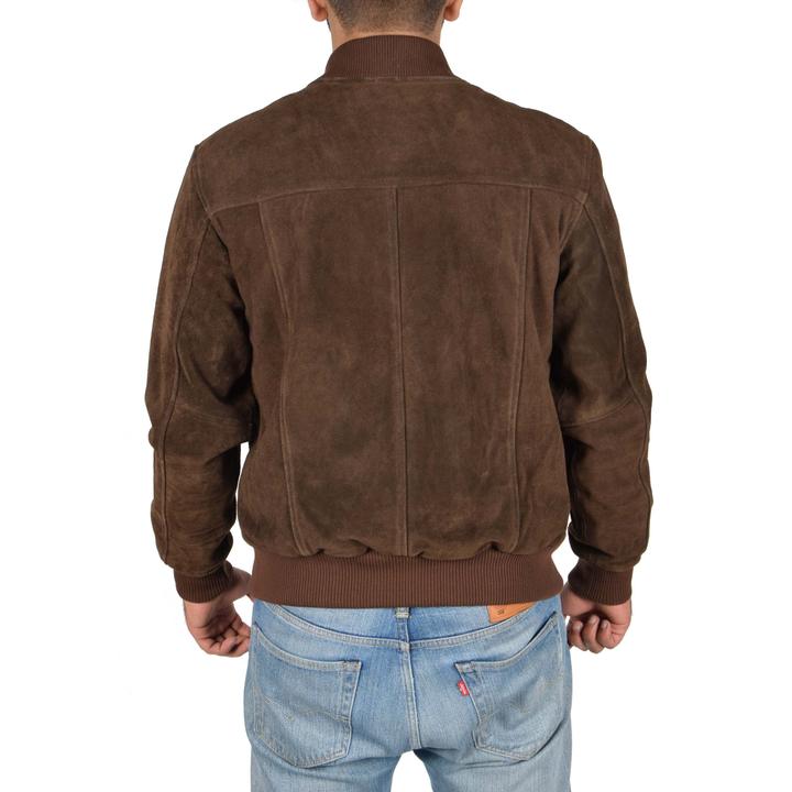 Chocolate Brown Suede Bomber Jacket Men's - AMSEL LEATHERS