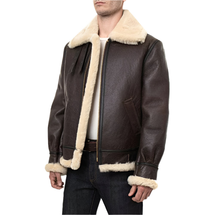 Classic B-3 Sheepskin Leather Bomber Jacket - AMSEL LEATHERS