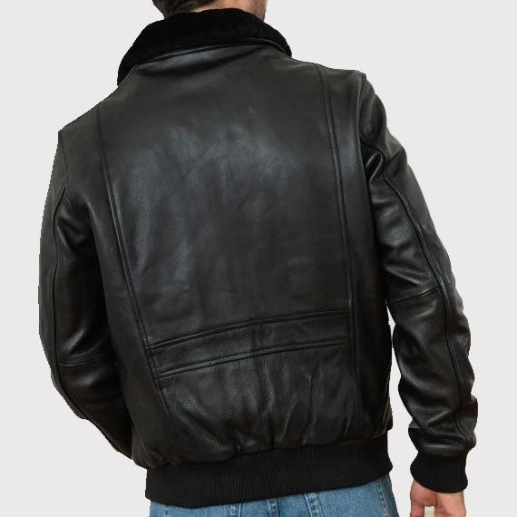 Classic Black Cowhide Leather Bomber Jacket - AMSEL LEATHERS