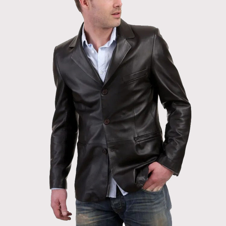 Classic Black Leather Blazer Men's Jacket - AMSEL LEATHERS