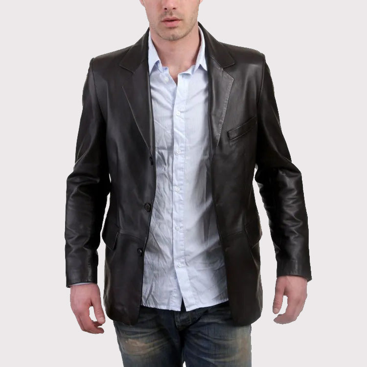 Classic Black Leather Blazer Men's Jacket - AMSEL LEATHERS