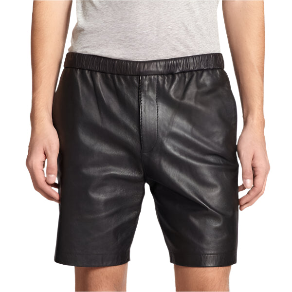 Classic Black Leather Shorts for Men - AMSEL LEATHERS