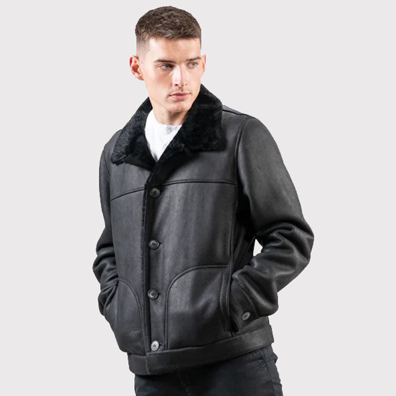 Classic Real Sheepskin Black Jacket for Men - AMSEL LEATHERS