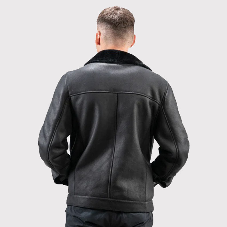 Classic Real Sheepskin Black Jacket for Men - AMSEL LEATHERS