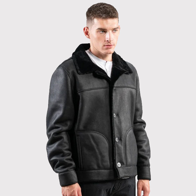 Classic Real Sheepskin Black Jacket for Men - AMSEL LEATHERS