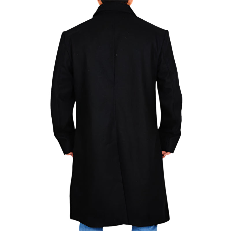 Classic Black Wool Trench Coat - AMSEL LEATHERS