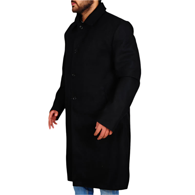 Classic Black Wool Trench Coat - AMSEL LEATHERS