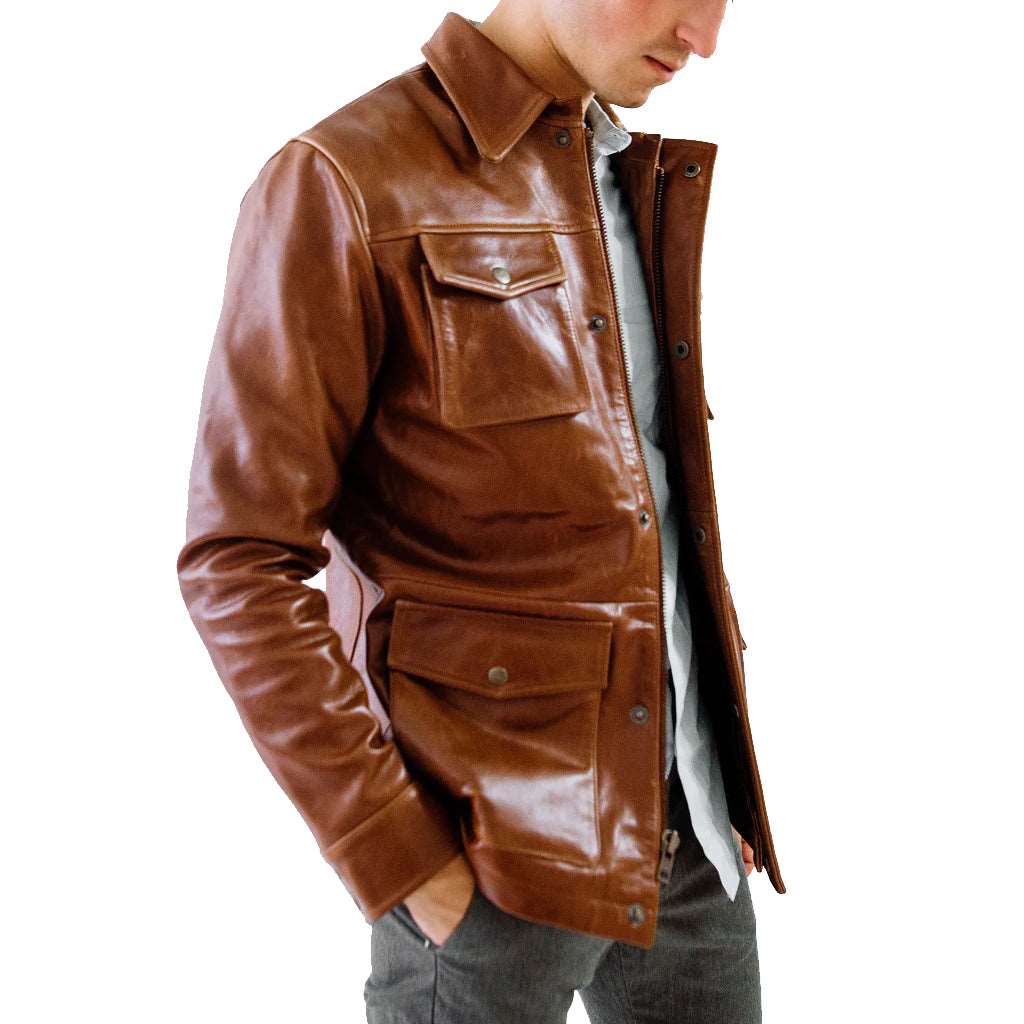 Classic Brown Leather Field Jacket - AMSEL LEATHERS