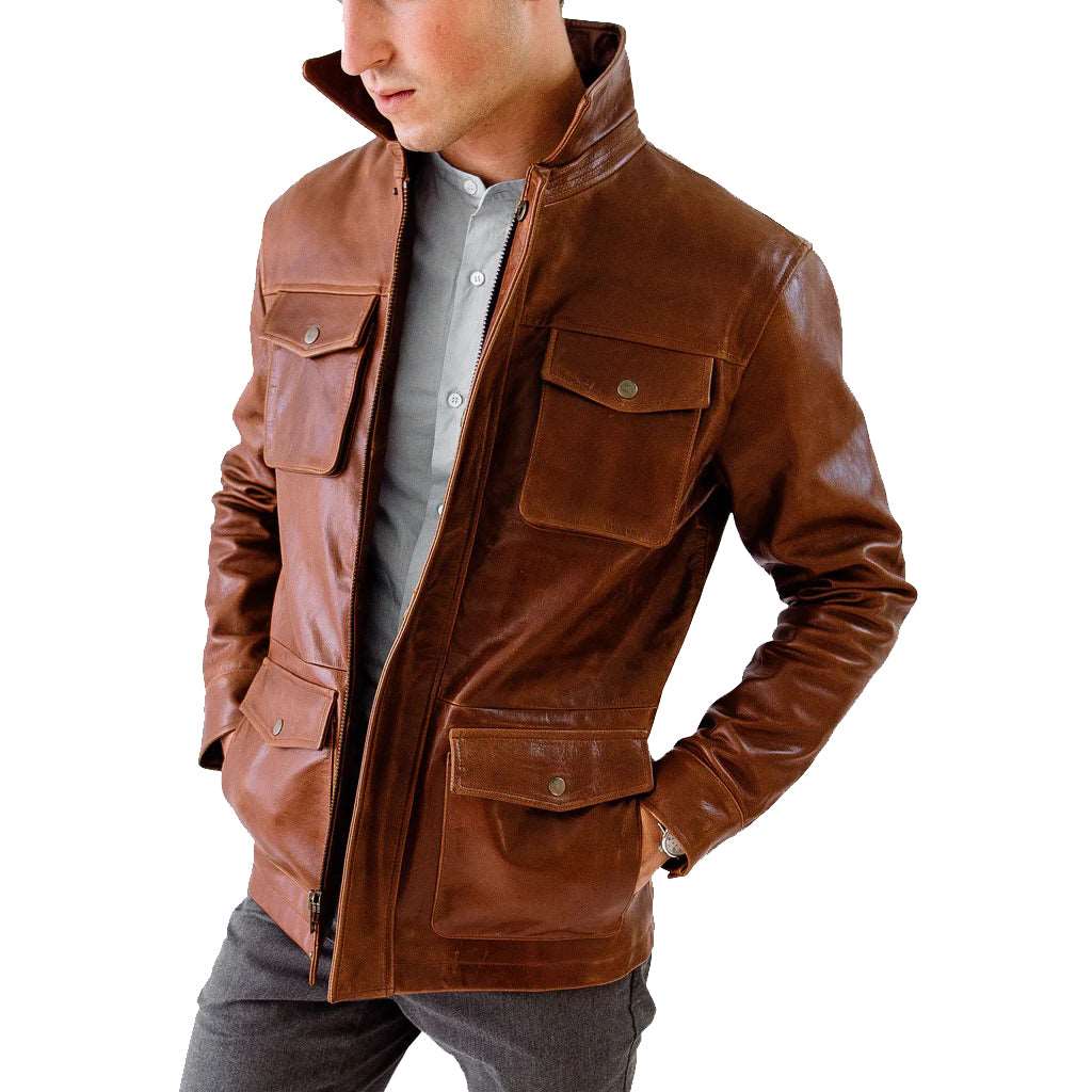 Classic Brown Leather Field Jacket - AMSEL LEATHERS