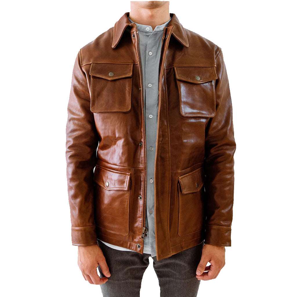 Classic Brown Leather Field Jacket - AMSEL LEATHERS