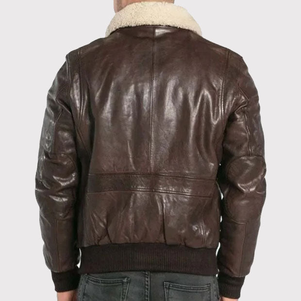 Classic Brown Sheepskin Leather Aviator Bomber Jacket - AMSEL LEATHERS