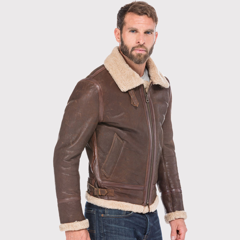 Classic Men's Bomber Shearling Brown Leather Jacket - AMSEL LEATHERS