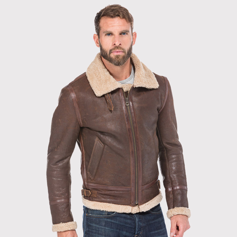 Classic Men's Bomber Shearling Brown Leather Jacket - AMSEL LEATHERS