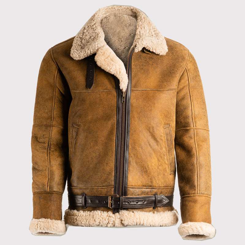 Classic Men's Brown B3 Shearling Leather Jacket - AMSEL LEATHERS