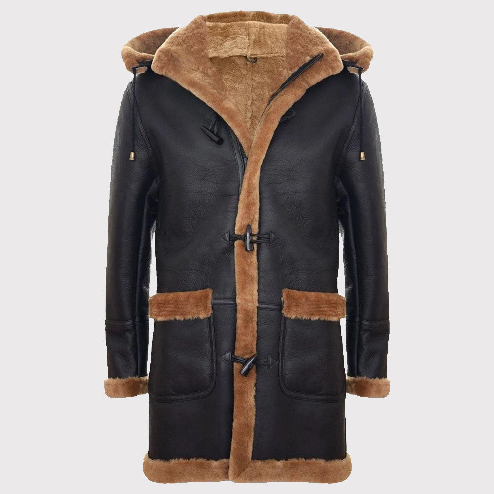 Classic Men's Genuine Shearling Sheepskin Duffle Coat - AMSEL LEATHERS